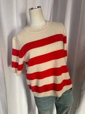 Martha Stewart Red and Cream Striped Cashmere nSweater